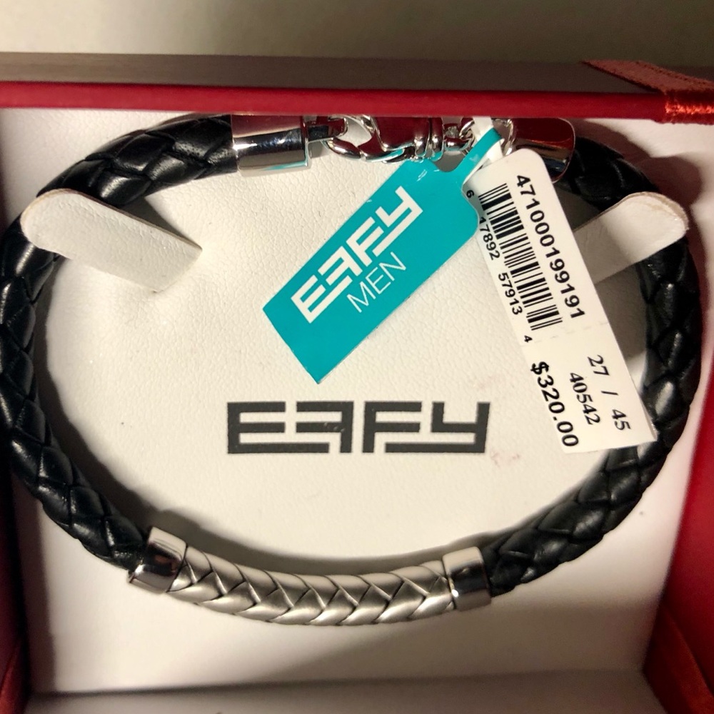 NEW EFFY MEN Leather & Sterling Silver Bracelet